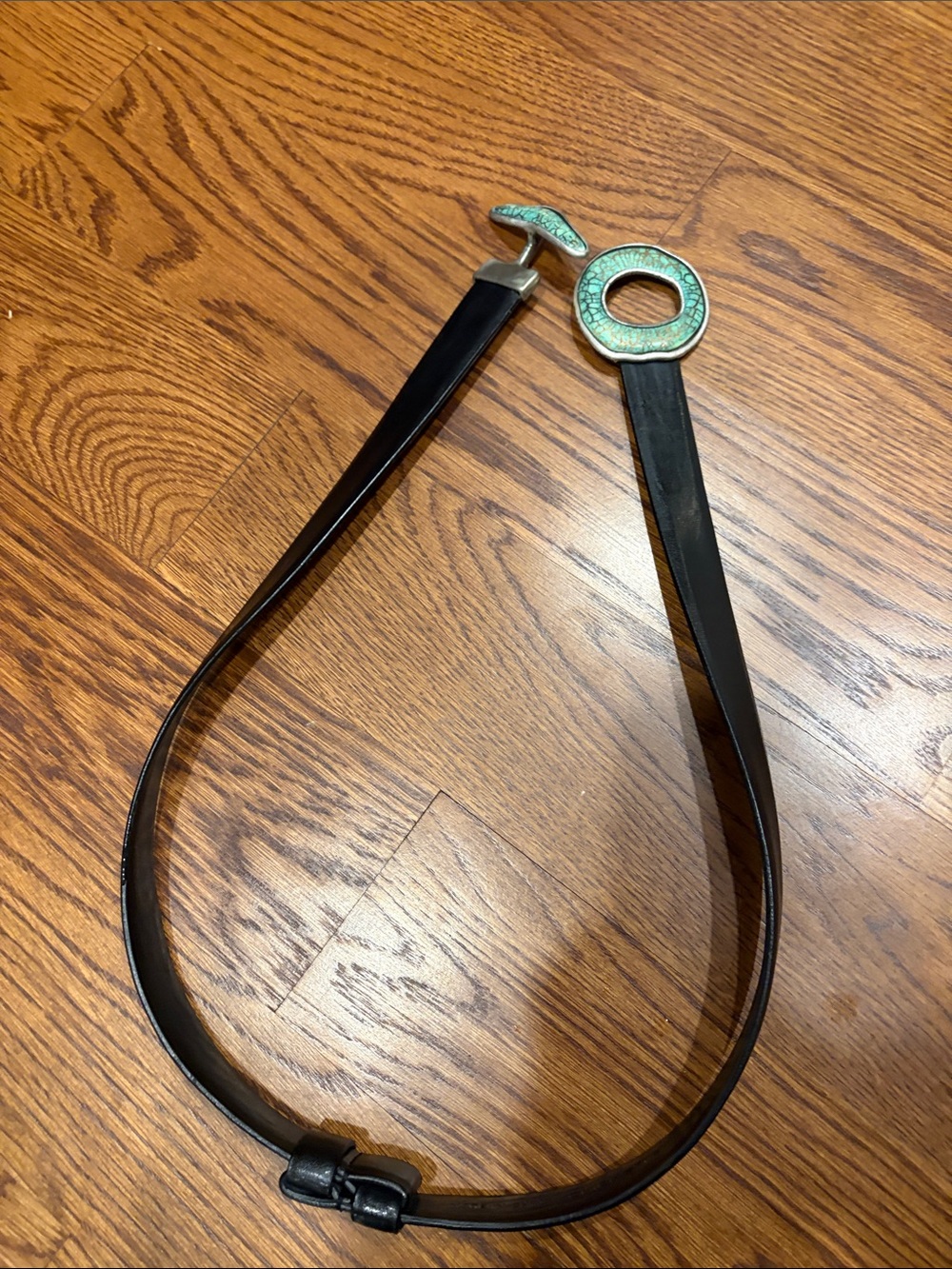 Leather Waist Belt with Turquoise Enamel Ring Accent Chico’s  SM
